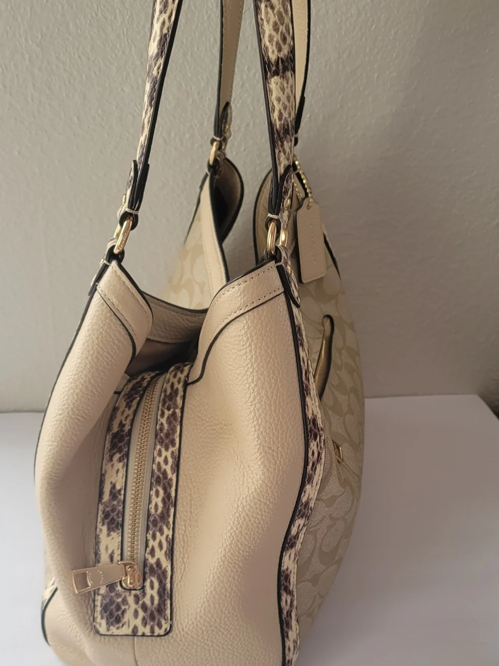 Coach Beige Signature Canvas Hobo Bag with See the photo for condition details